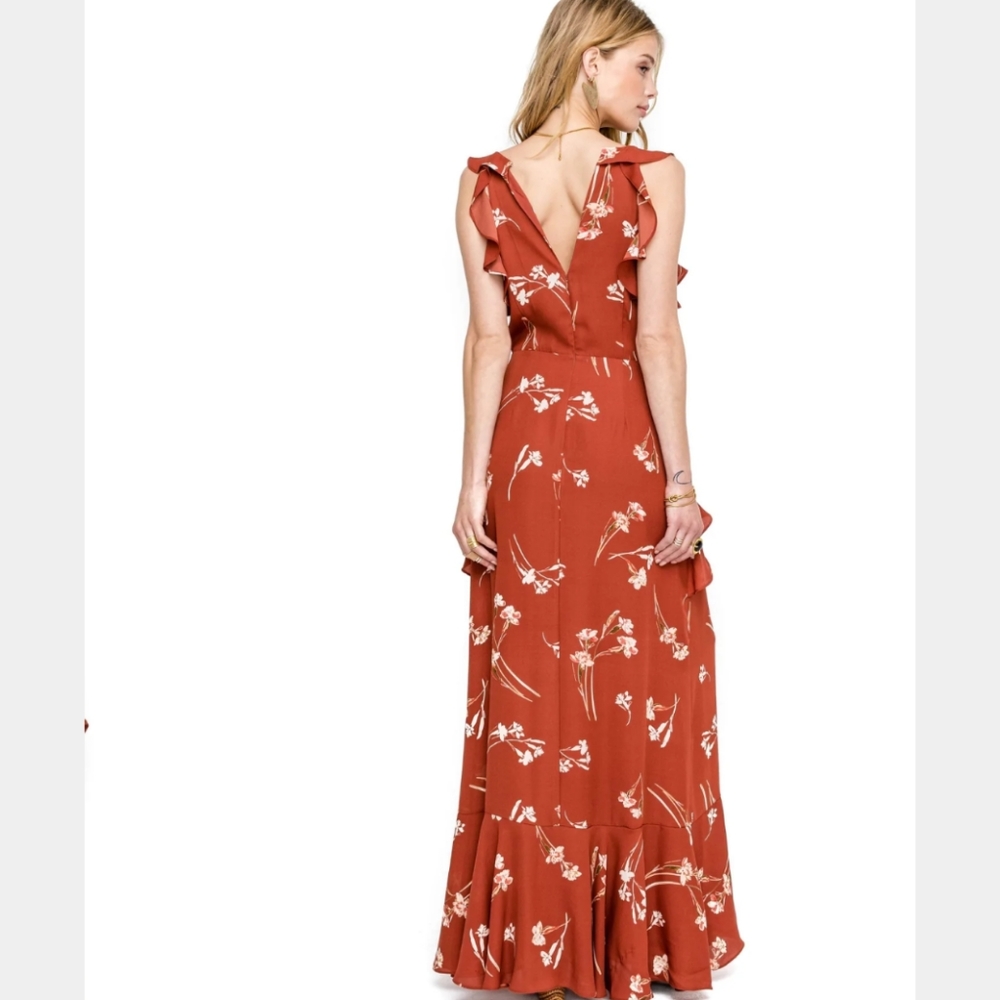 ASTR Rust Floral Ruffle Maxi Dress - Picture 4 of 10